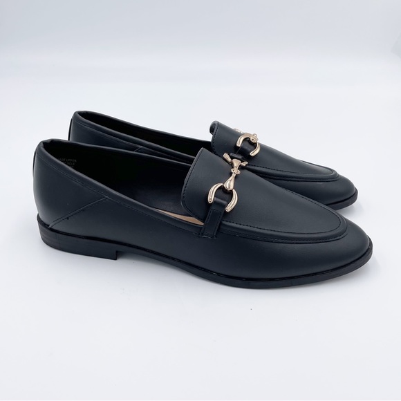 LOFT Horsebit Loafers Black Faux Leather Gold Hardware Shoes Women's Size 8.5 - Picture 3 of 11